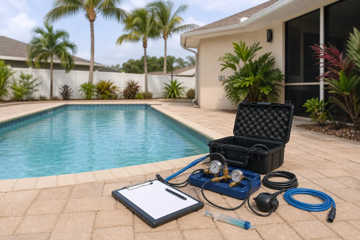 Palm Coast pool waterline and deck context for leak detection planning